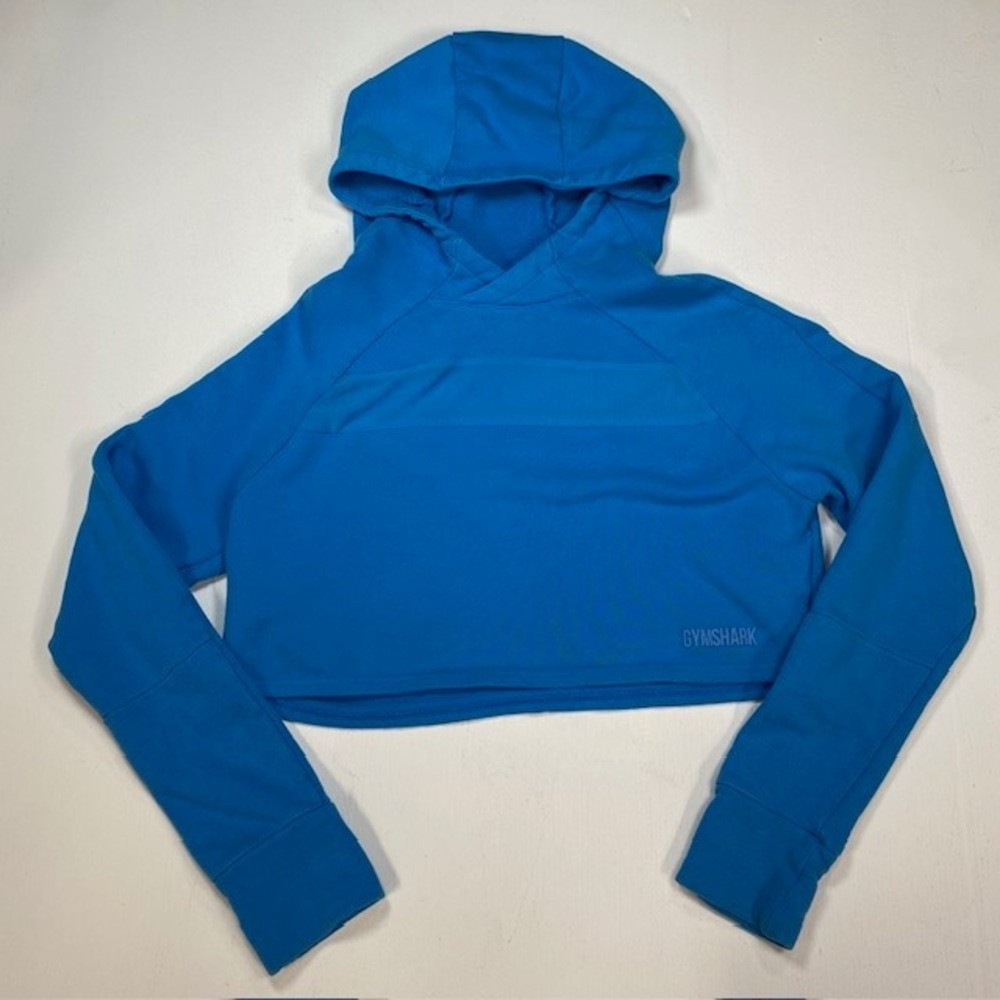 Gymshark Womens Small Bright Blue Cropped Hoodie Long Sleeve Athletic Pullover